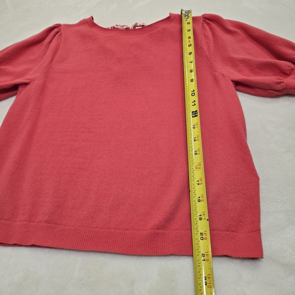 J Crew Womens Medium Coral Pink Floral Bow Puff Sleeve Knit Top Cottagecore Gran - Picture 3 of 11